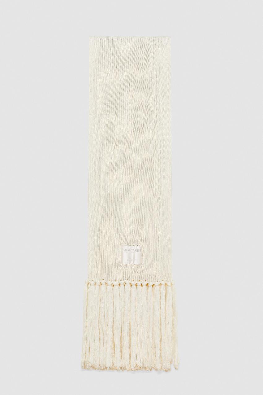 Patrizia Pepe Ribbed Scarf With Fabric Fringes Bege | 9210-GFJAW