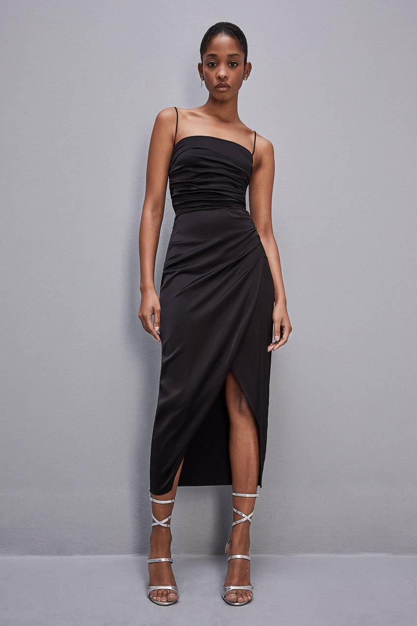 Patrizia Pepe Satin Midi Dress Pretas | 3527-OGBEA