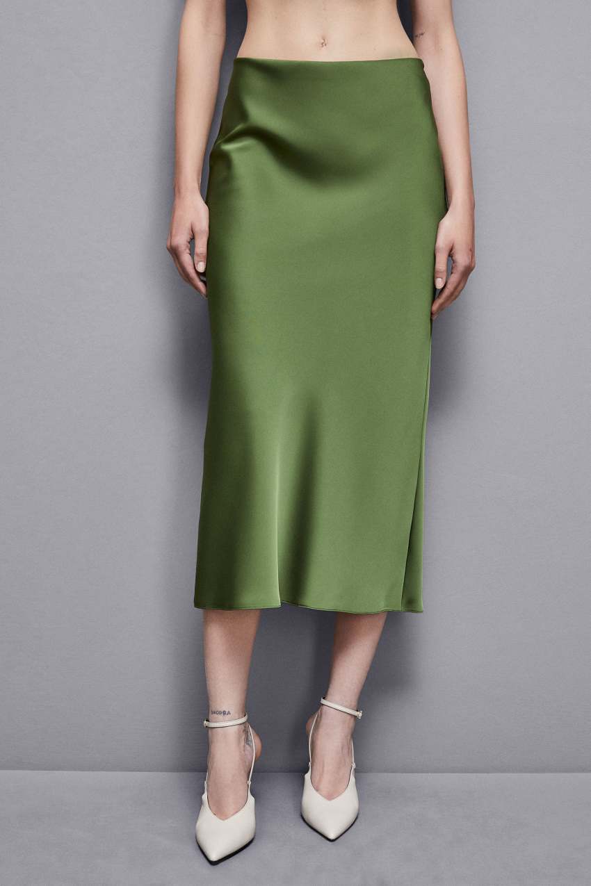 Patrizia Pepe Shiny Satin Midiskirt Verdes | 8943-NBFCO