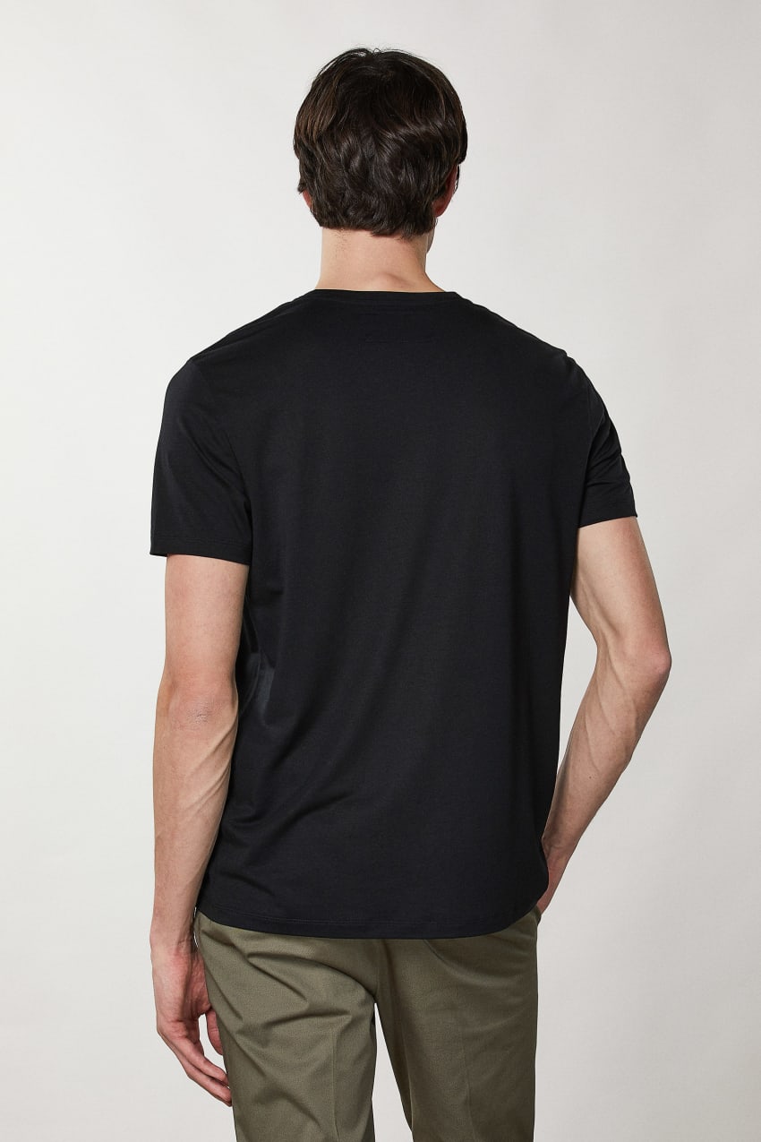 Patrizia Pepe Short-sleeved Henley T-shirt Pretas | 2945-DUQRB