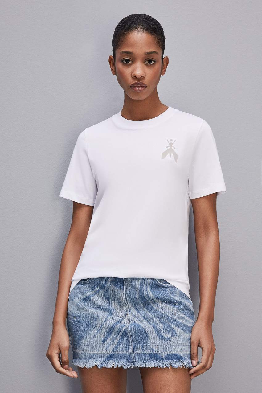 Patrizia Pepe Short-sleeved T-shirt In Cotton With Fly Patch Branco | 3926-ZQPMB