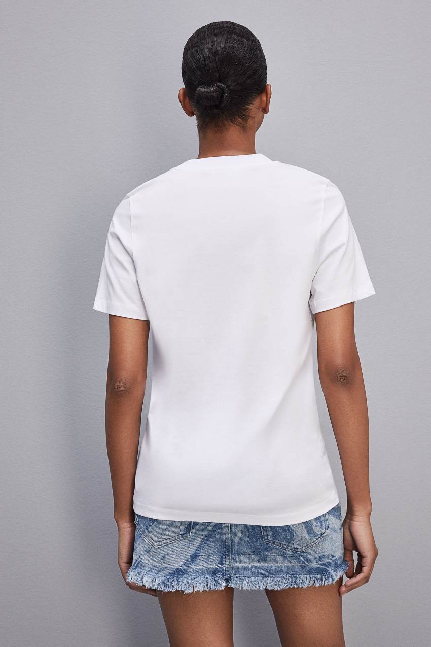 Patrizia Pepe Short-sleeved T-shirt In Cotton With Fly Patch Branco | 3926-ZQPMB