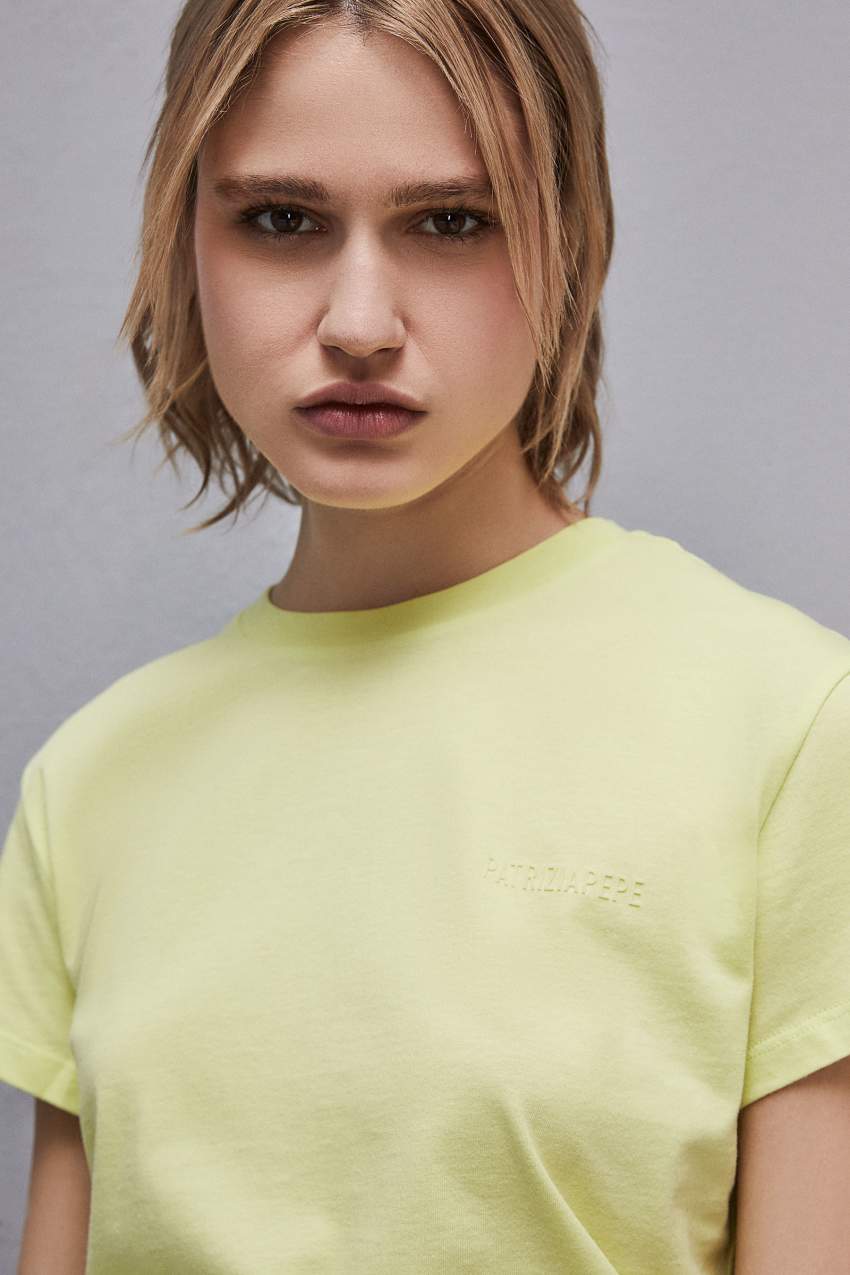 Patrizia Pepe Short-sleeved T-shirt With Logo In Organic Cotton Amarelas | 5690-QOAHD