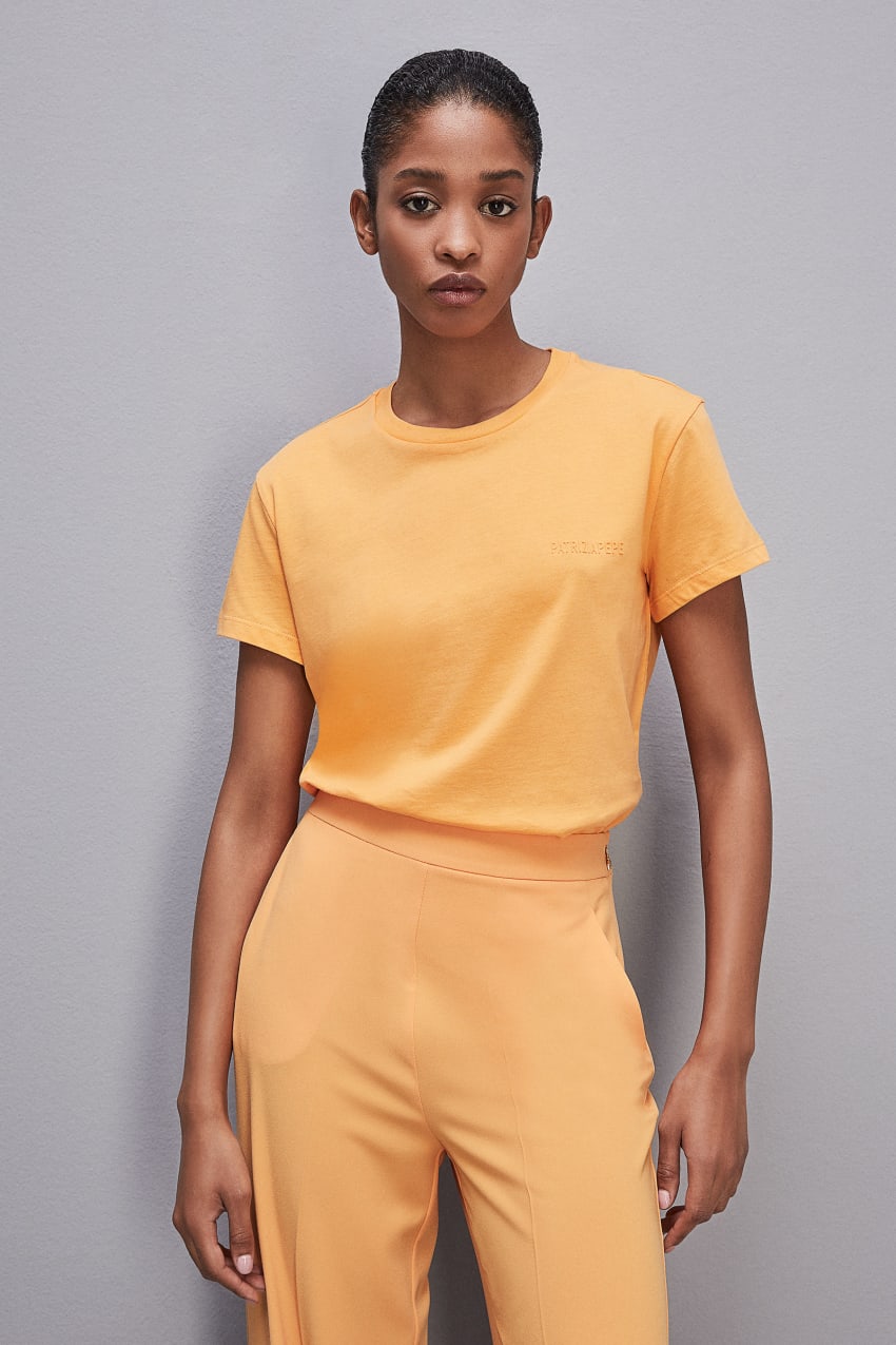 Patrizia Pepe Short-sleeved T-shirt With Logo In Organic Cotton Laranja | 4158-TYQBA