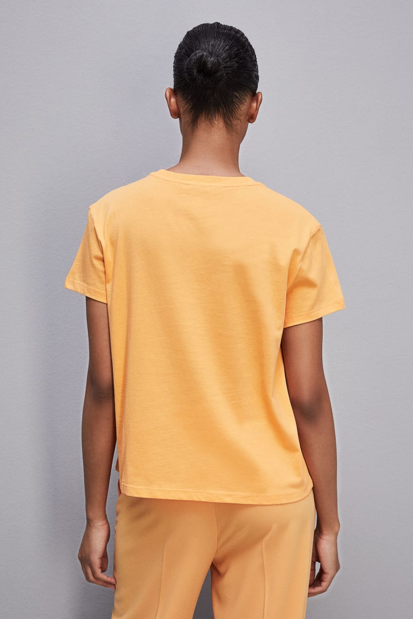 Patrizia Pepe Short-sleeved T-shirt With Logo In Organic Cotton Laranja | 4158-TYQBA