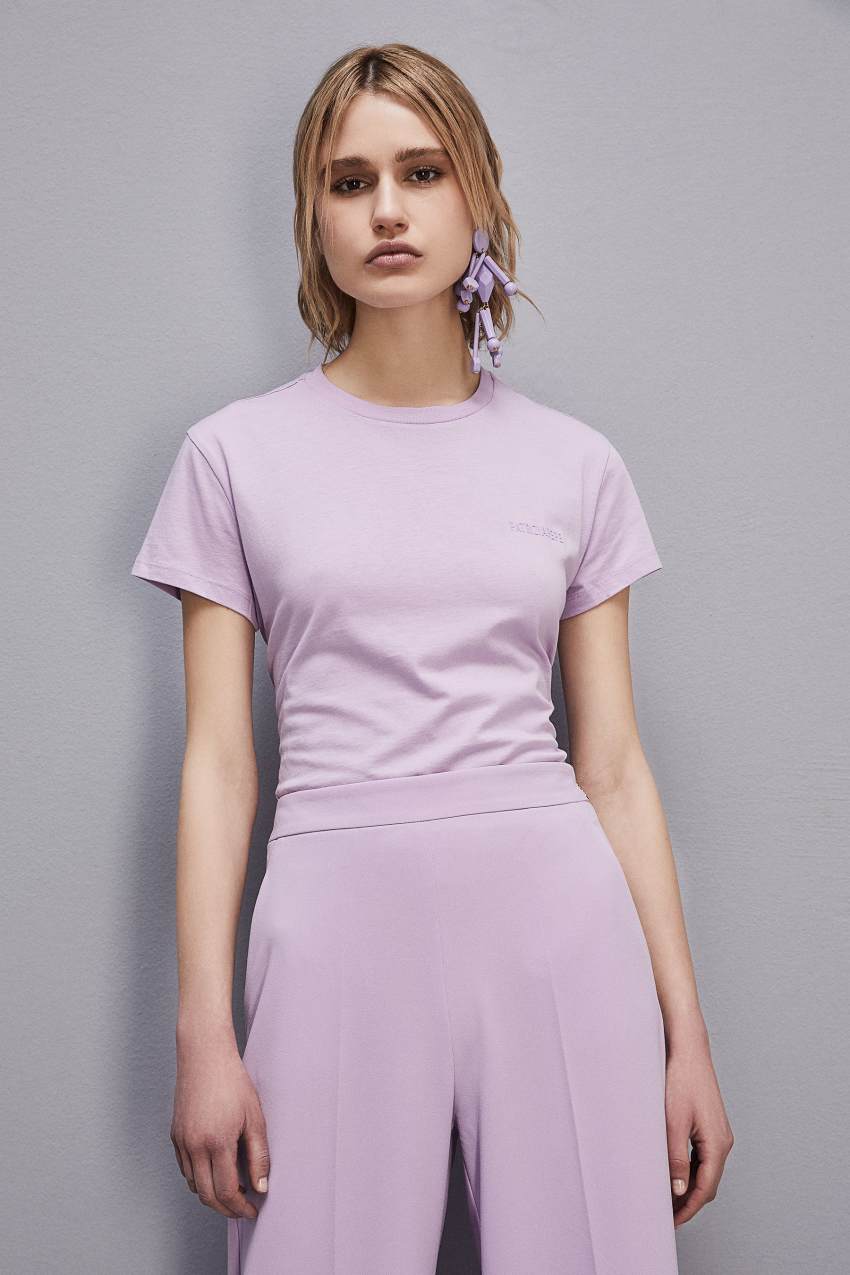 Patrizia Pepe Short-sleeved T-shirt With Logo In Organic Cotton Roxo | 6138-VYZTO