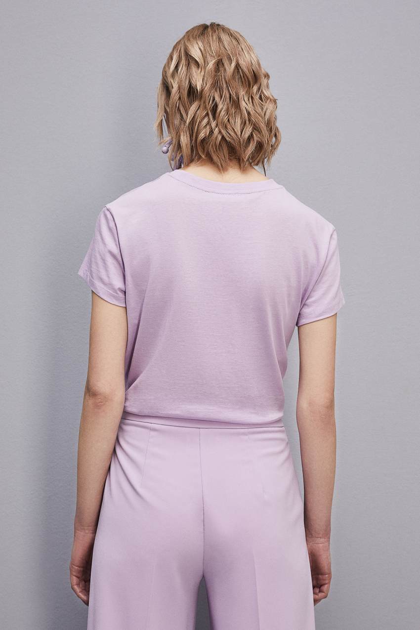 Patrizia Pepe Short-sleeved T-shirt With Logo In Organic Cotton Roxo | 6138-VYZTO