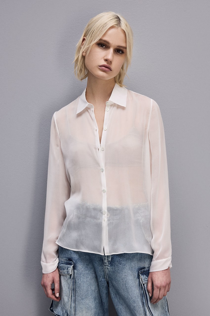 Patrizia Pepe Silk Voile Shirt Branco | 4267-ELTAH