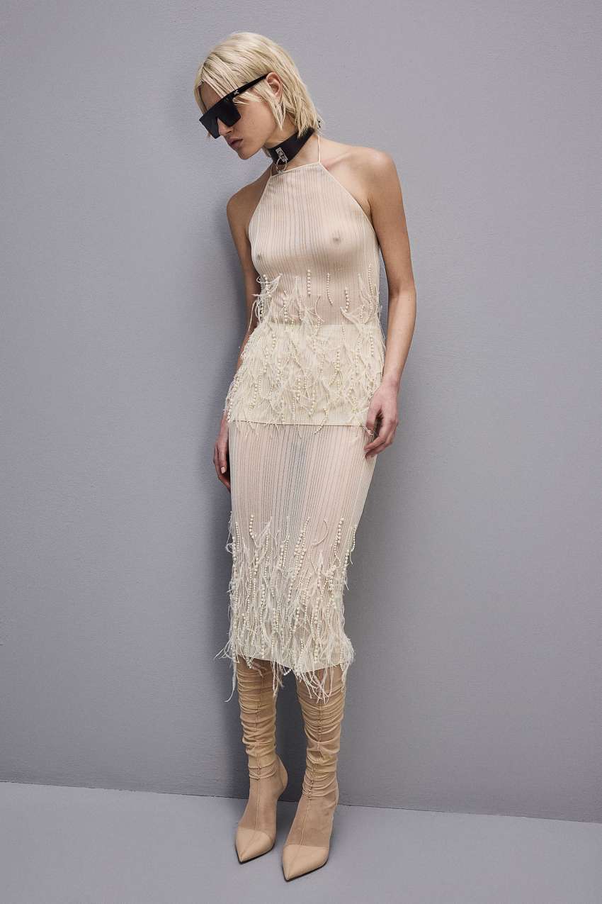 Patrizia Pepe Skirt With Feather And Pearl Embroidery Branco | 6395-HAFCJ