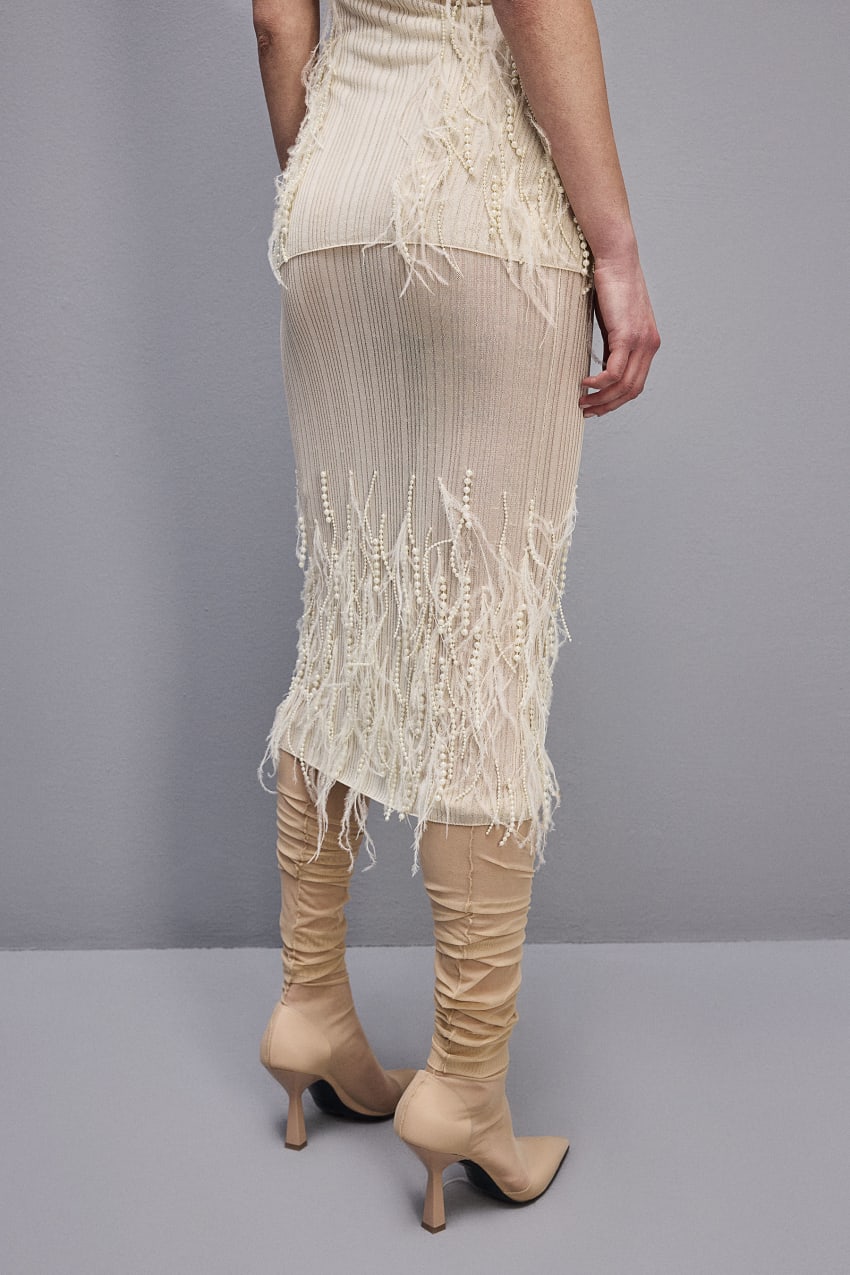 Patrizia Pepe Skirt With Feather And Pearl Embroidery Branco | 6395-HAFCJ