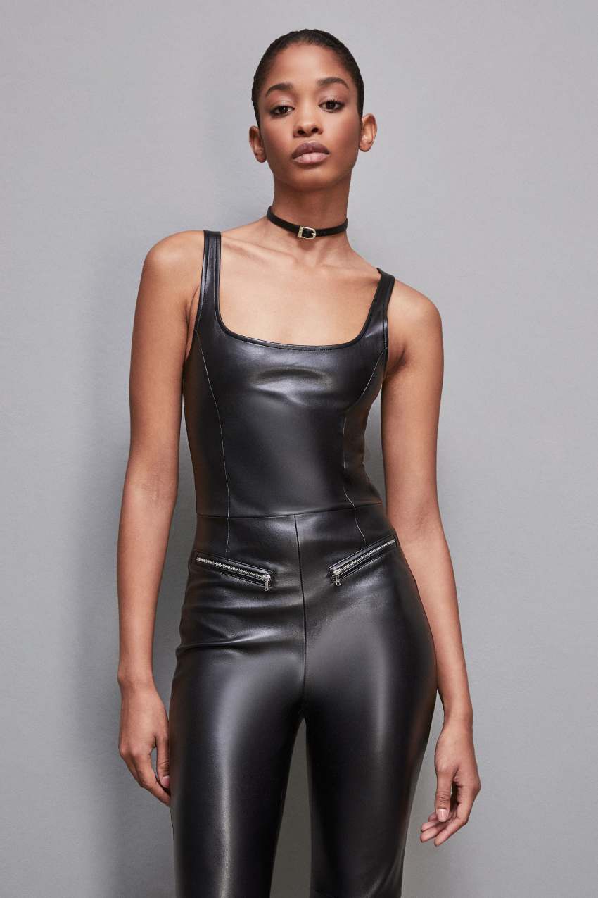 Patrizia Pepe Sleeveless Faux Leather Jumpsuit Pretas | 8305-VUYRT