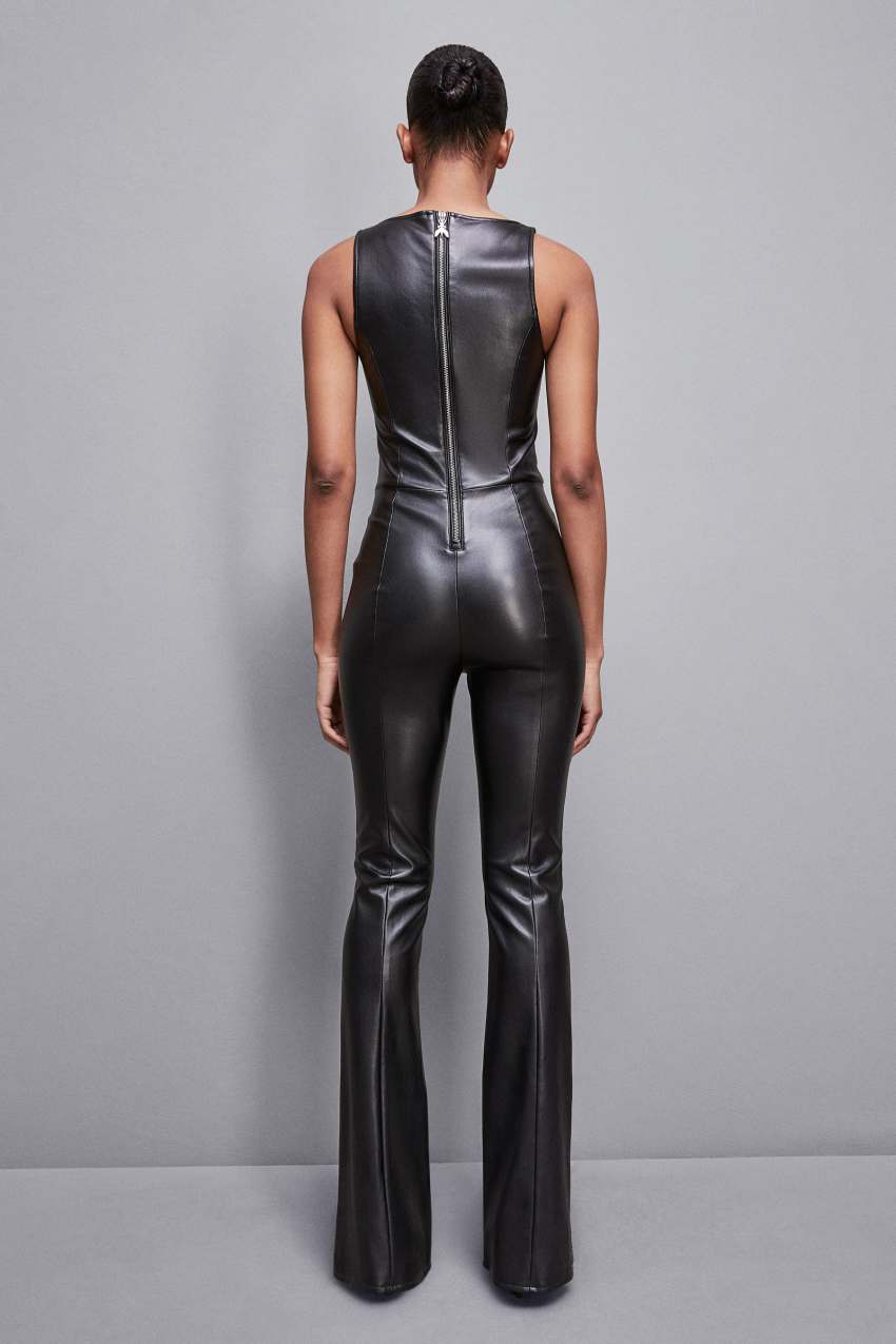 Patrizia Pepe Sleeveless Faux Leather Jumpsuit Pretas | 8305-VUYRT