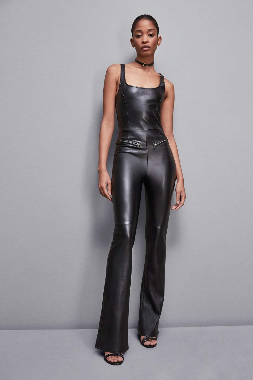 Patrizia Pepe Sleeveless Faux Leather Jumpsuit Pretas | 8305-VUYRT