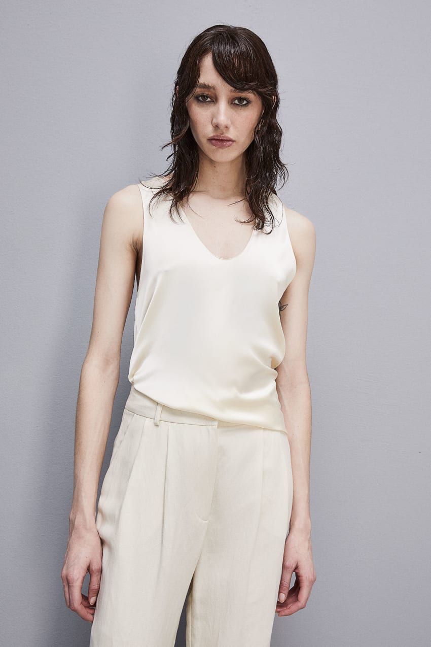 Patrizia Pepe Sleeveless Top Shirt In Certified Viscose Branco | 0381-ZCHDB