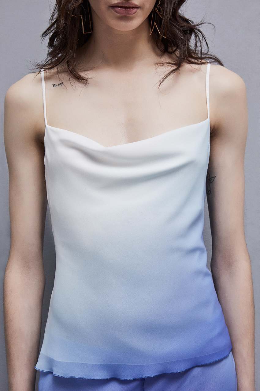 Patrizia Pepe Sleeveless Top With Drop Neckline In Chiffon Luz Azuis | 8219-JXSEH