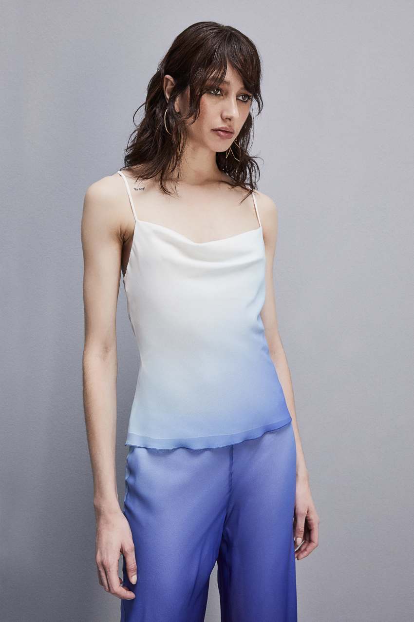 Patrizia Pepe Sleeveless Top With Drop Neckline In Chiffon Luz Azuis | 8219-JXSEH