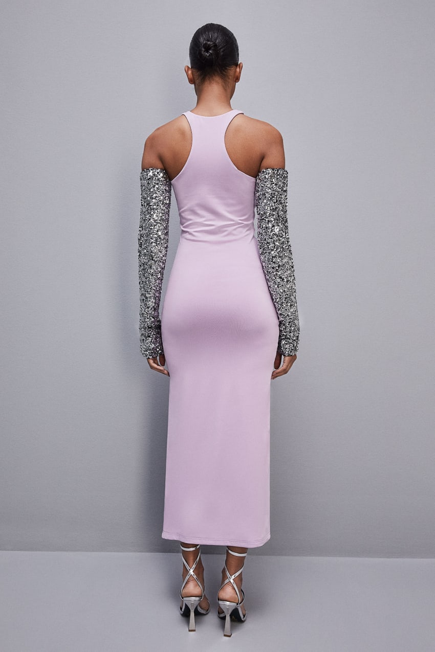 Patrizia Pepe Slim Dress In Jersey With Fly Rhinestones Roxo | 5018-BKLAV