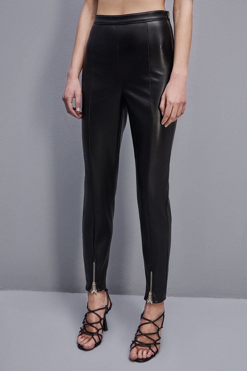 Patrizia Pepe Slim Leggings In Coated Fabric Pretas | 8490-JXFWA