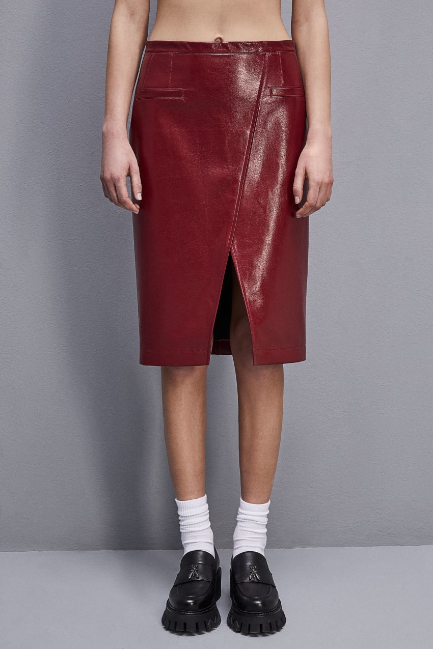 Patrizia Pepe Slim Patent Leather Midi Skirt Vermelhas | 3429-HQXMI