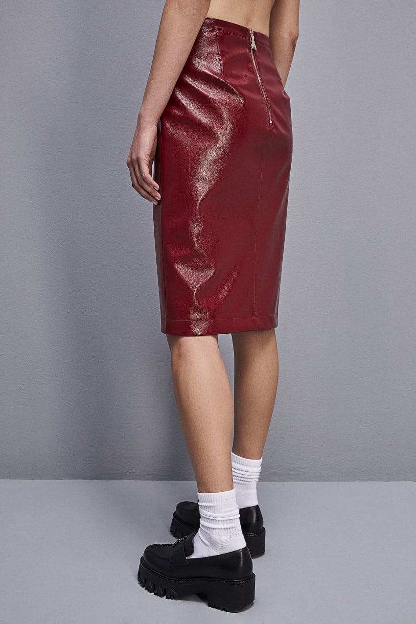 Patrizia Pepe Slim Patent Leather Midi Skirt Vermelhas | 3429-HQXMI