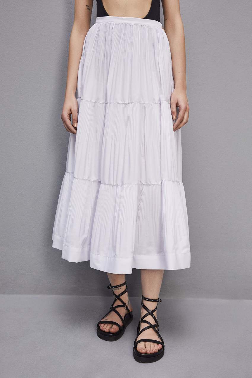 Patrizia Pepe Soft Ankle Pleated Skirt Branco | 3864-ZMKFW