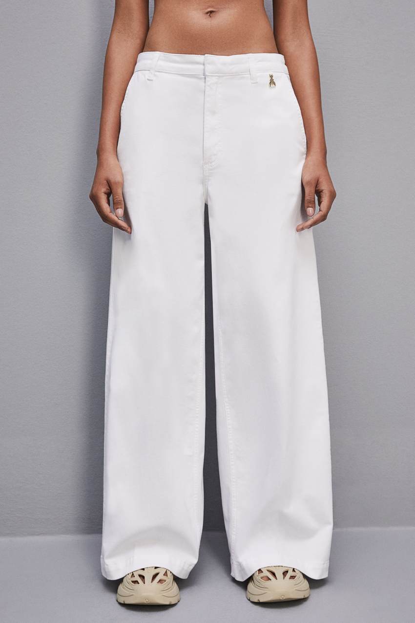 Patrizia Pepe Stretch Cotton Satin Palazzo Pants Branco | 5924-JDEMH