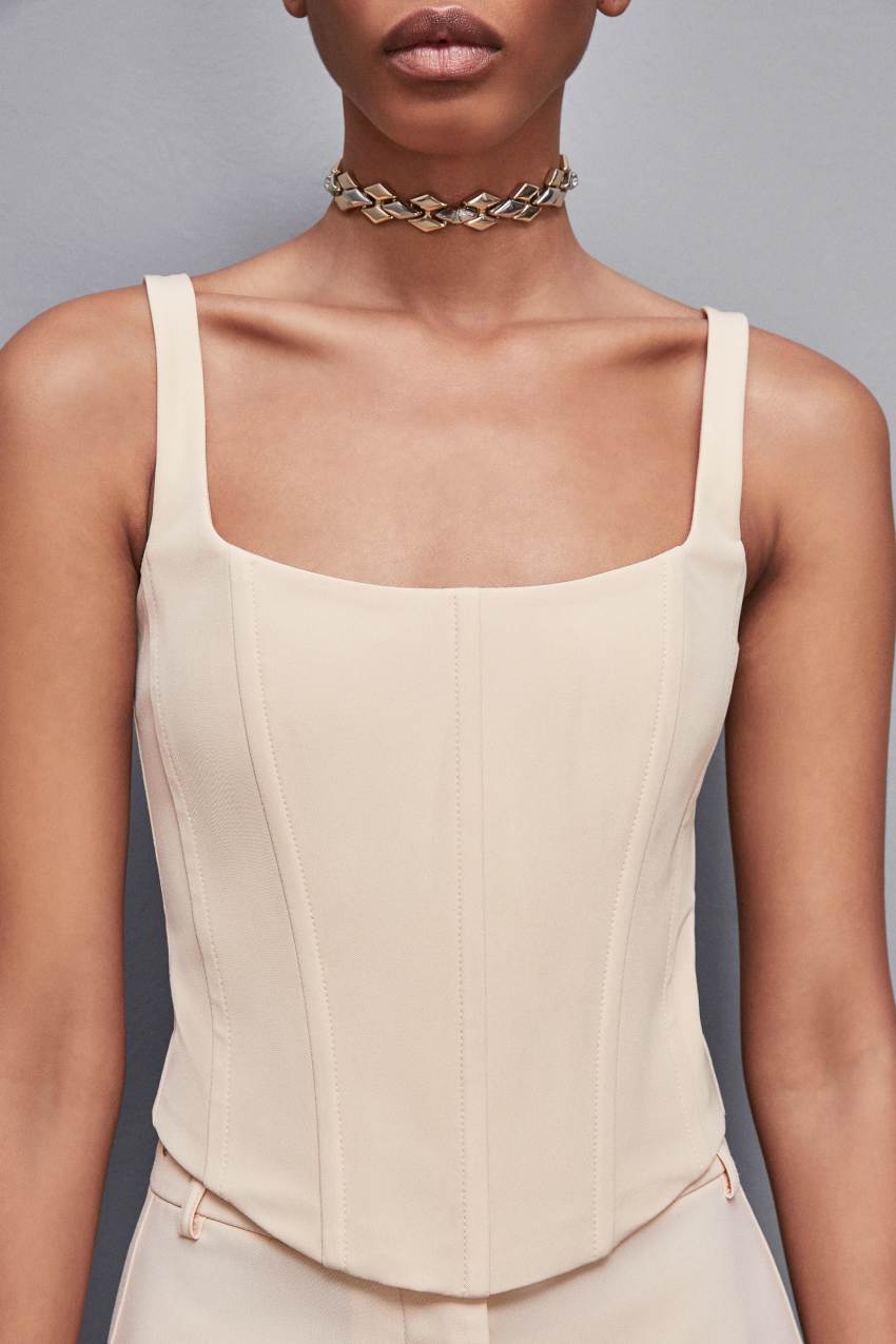 Patrizia Pepe Stretch Fabric Bustier Top Bege | 2953-AKOMQ