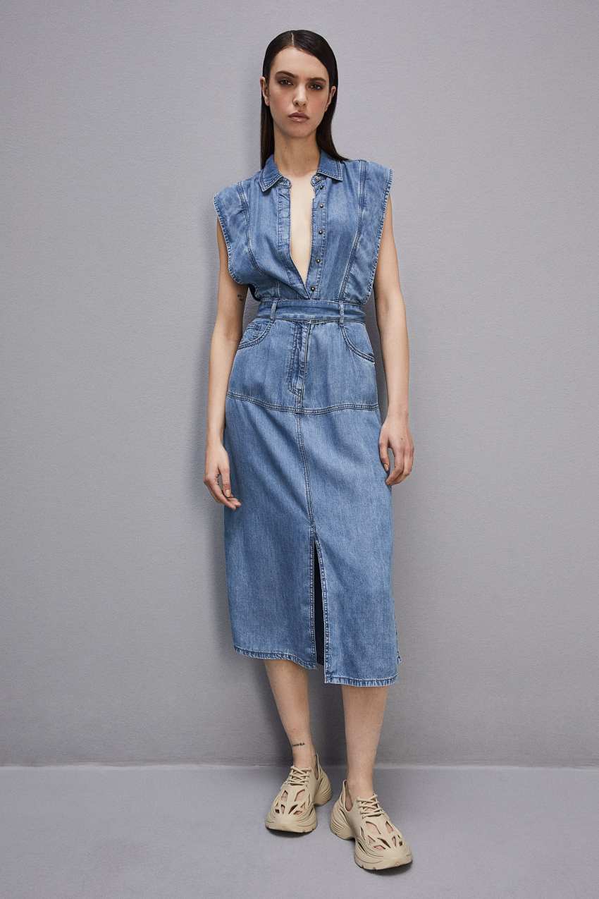 Patrizia Pepe Tencel Denim Sleeveless Dress Luz Azuis | 7851-RCLIM