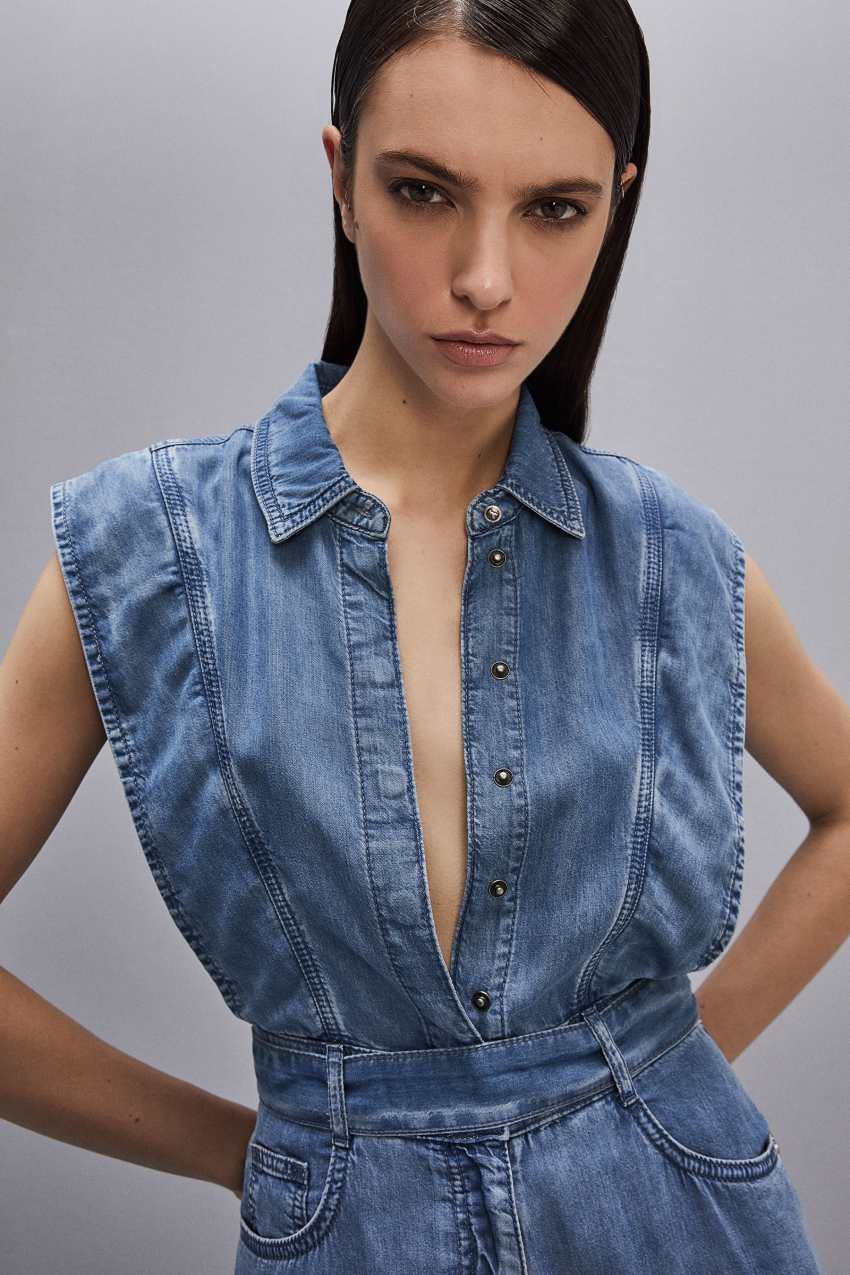 Patrizia Pepe Tencel Denim Sleeveless Dress Luz Azuis | 7851-RCLIM