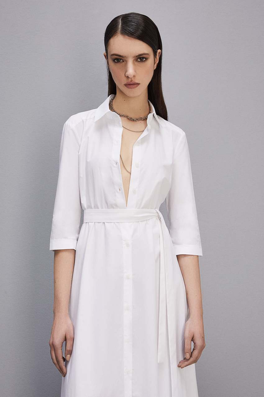 Patrizia Pepe Three-quarter Sleeve Cotton Chemisier Dress Branco | 6735-YROHX