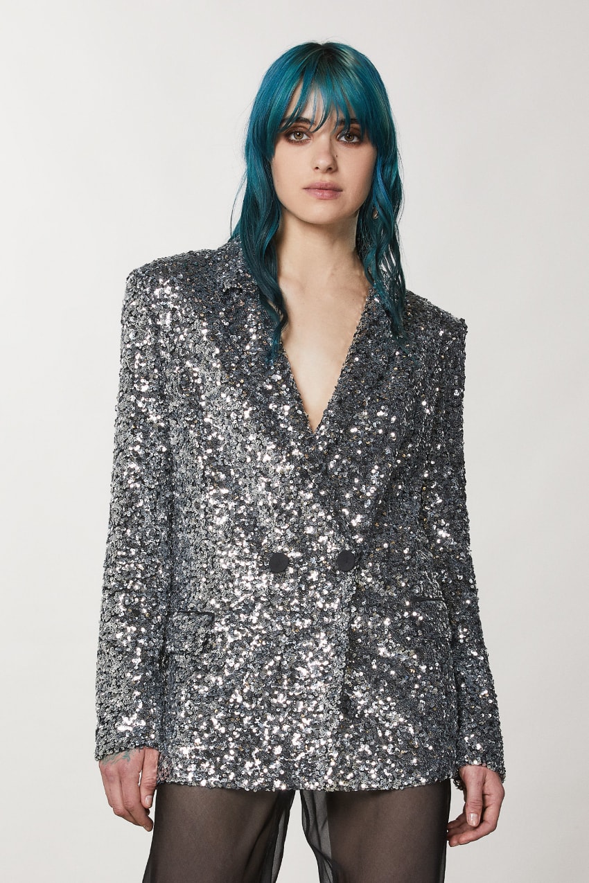 Patrizia Pepe Two-button Jacket With Sequins Cinzentas | 0458-LSUEY