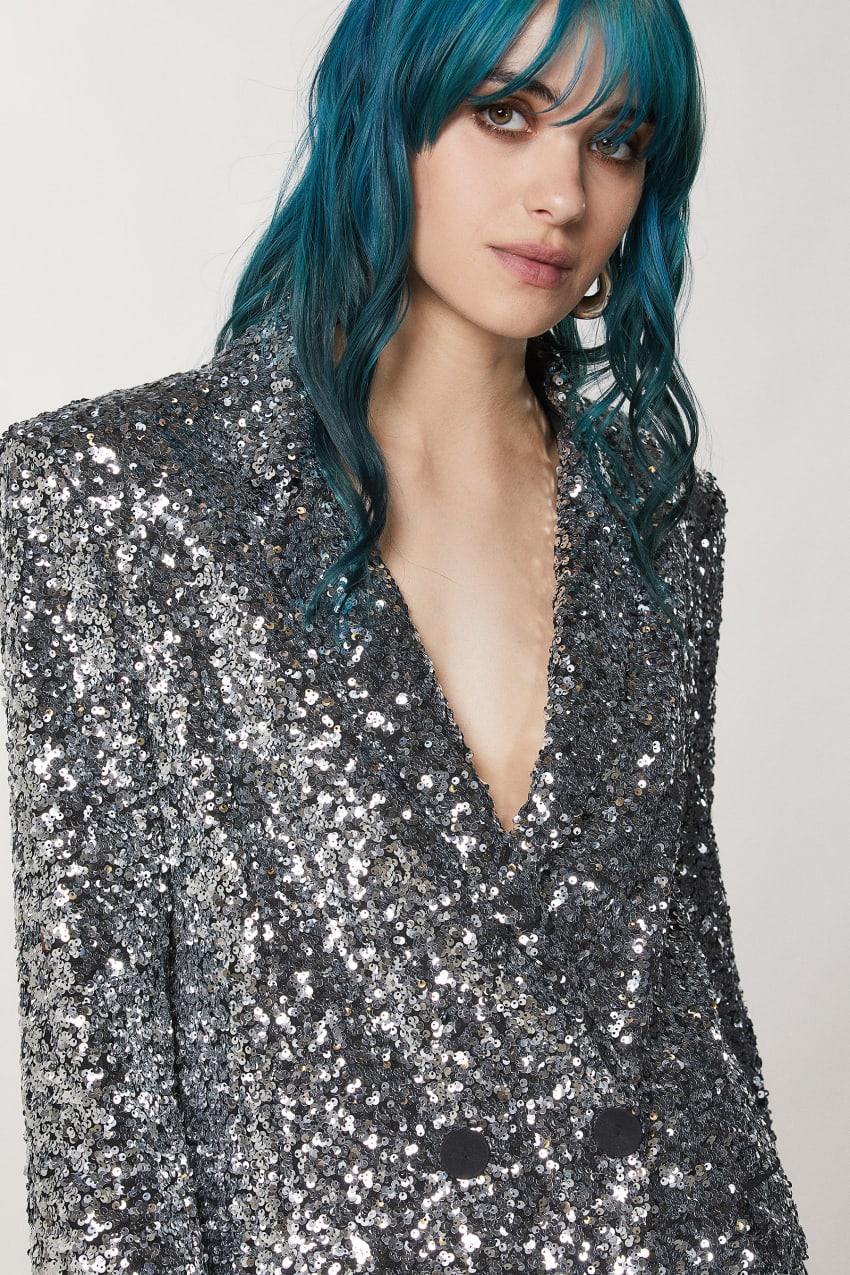 Patrizia Pepe Two-button Jacket With Sequins Cinzentas | 0458-LSUEY