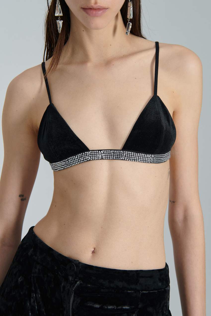 Patrizia Pepe Velvet Bra With Rhinestones Pretas | 7598-MSWFV