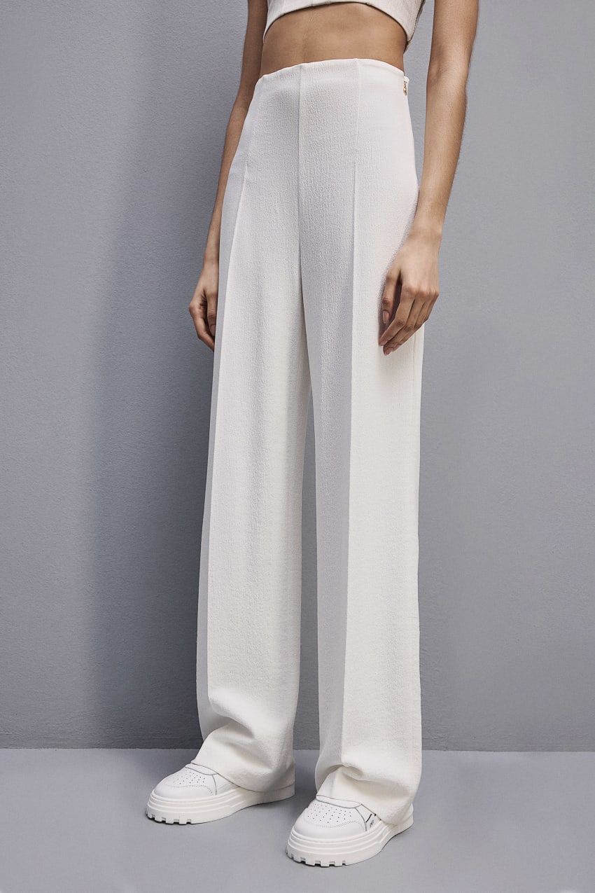 Patrizia Pepe Viscose Palazzo Pants Branco | 1862-XNDUB