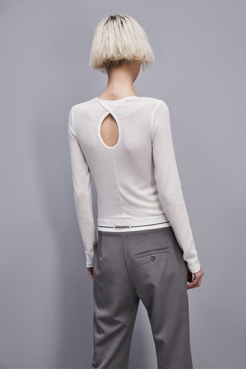 Patrizia Pepe Viscose Ribbed Knit Sweater Branco | 5372-NBYPS