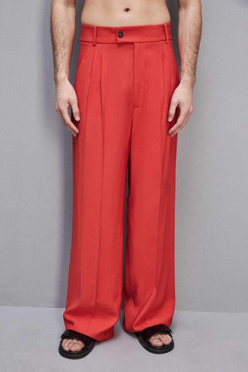 Patrizia Pepe Viscose Twill Pleated Pants Vermelhas | 4072-IDTGY