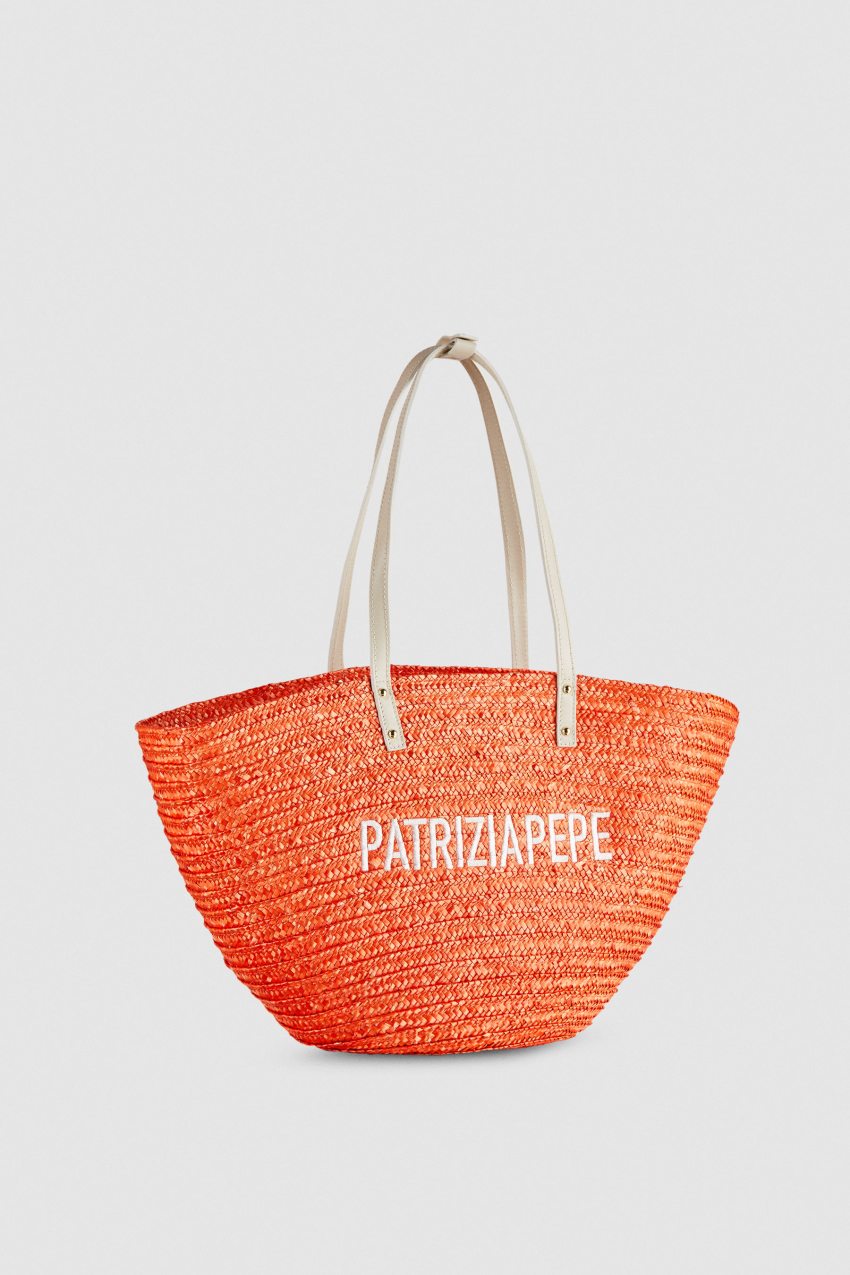 Patrizia Pepe Wide Braided Straw Shopping Bag Laranja | 8234-MLSGK