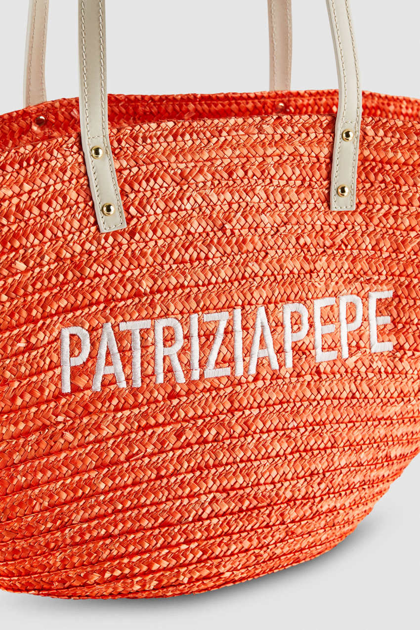 Patrizia Pepe Wide Braided Straw Shopping Bag Laranja | 8234-MLSGK