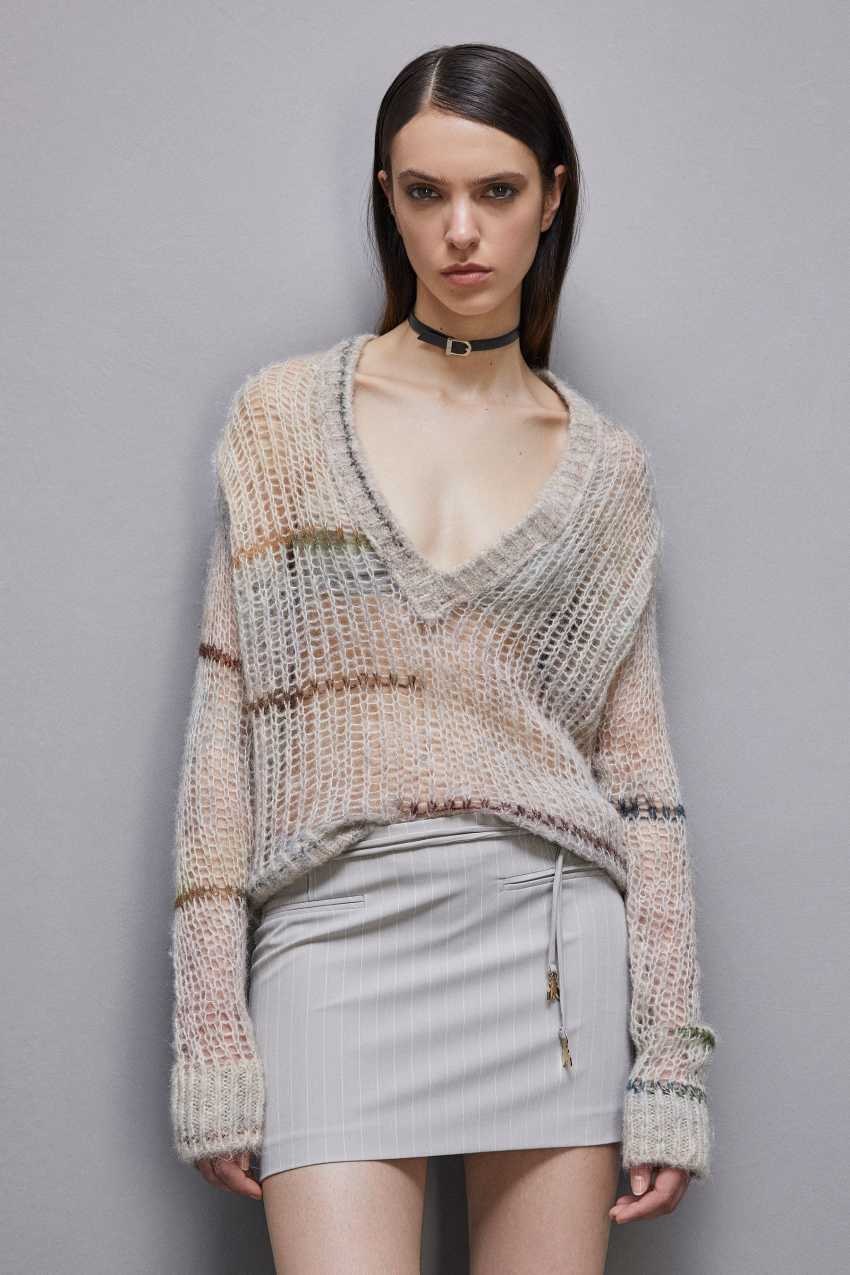 Patrizia Pepe Wool Blend Mesh Sweater Multicoloridas | 6312-WTHRI