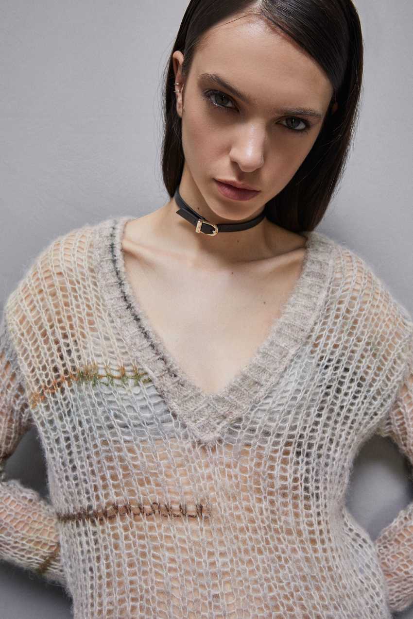 Patrizia Pepe Wool Blend Mesh Sweater Multicoloridas | 6312-WTHRI