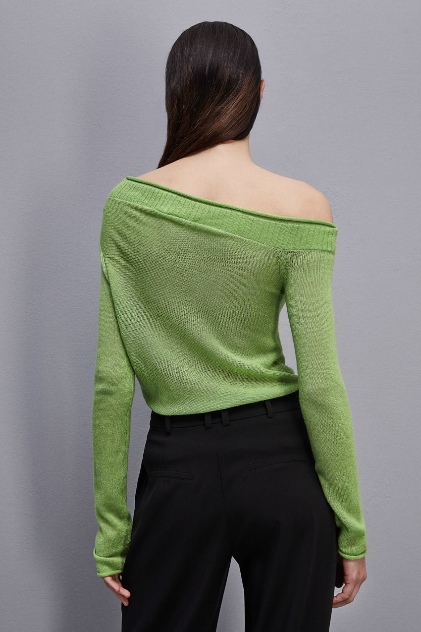 Patrizia Pepe Wool Sweater With Wide Neckline Verdes | 7215-GZXVY