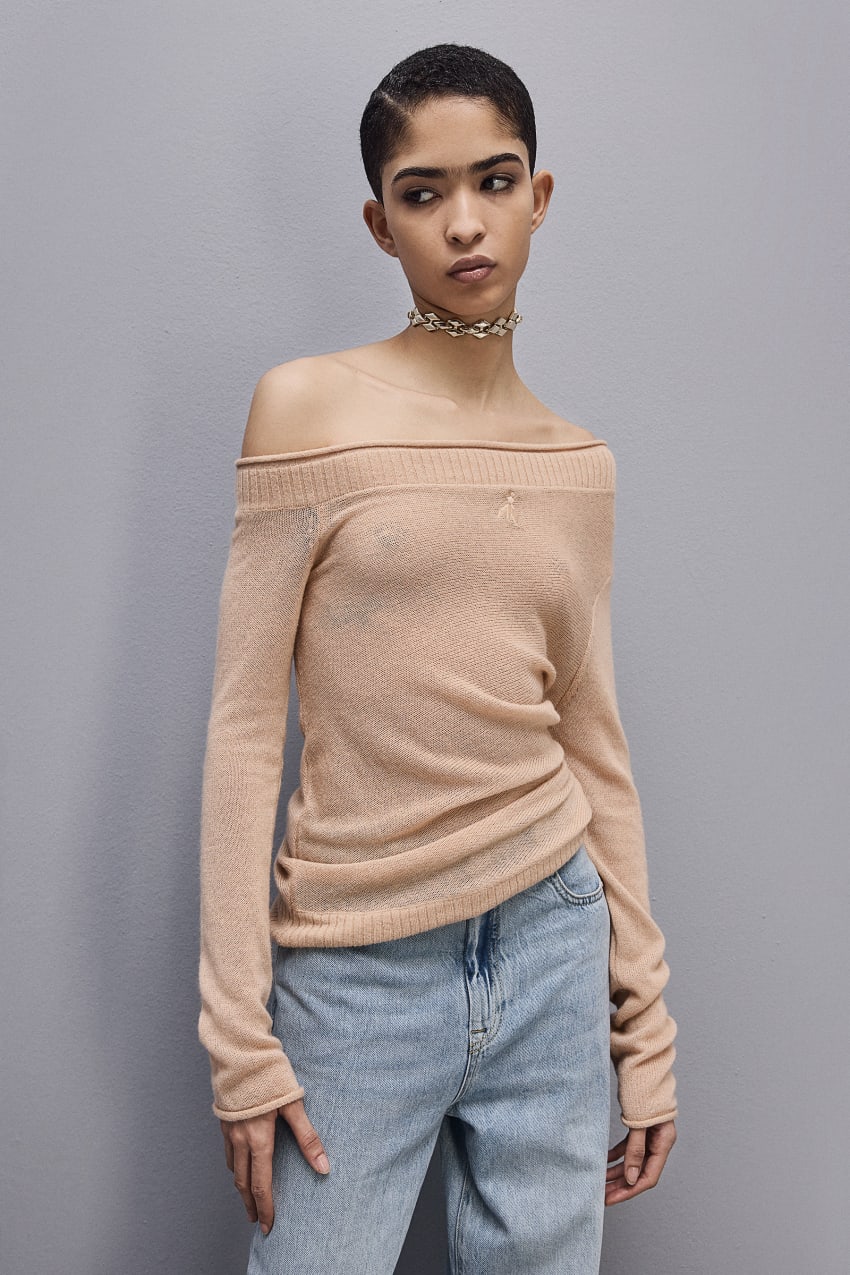 Patrizia Pepe Wool Sweater With Wide Neckline Bege | 4896-FIHPG